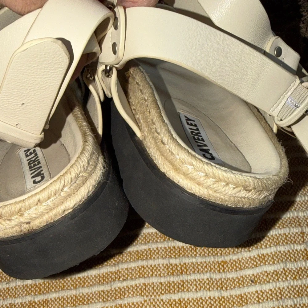 Caverley by Anthropologie Cream Triple-Strap Platform Sandals